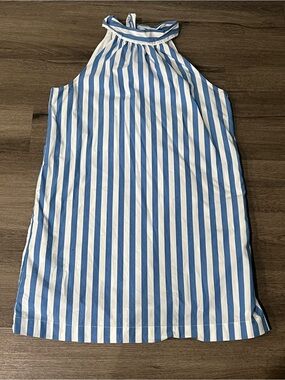 J. Crew Blue & White Striped Poplin Shift Halter Dress